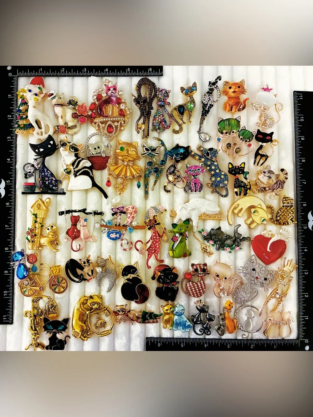 50 Pc Lot Cat Brooch Pins Rhinestone Enamel Crystal Animal Jewelry Mixed Styles